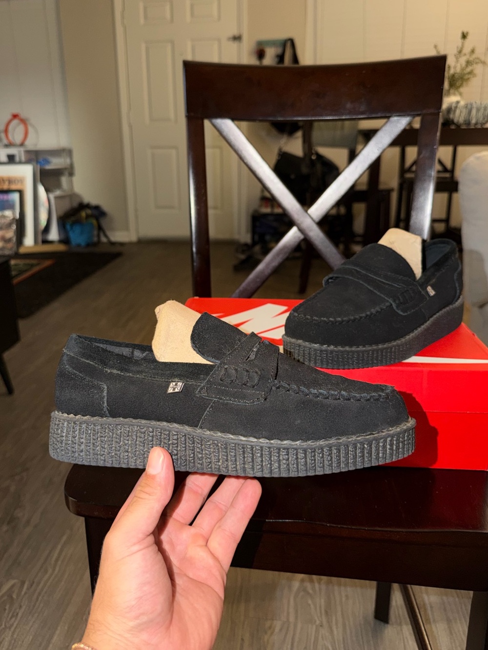 T.U.K. Footwear Black Suede Creeper Loafers Women’s size 8